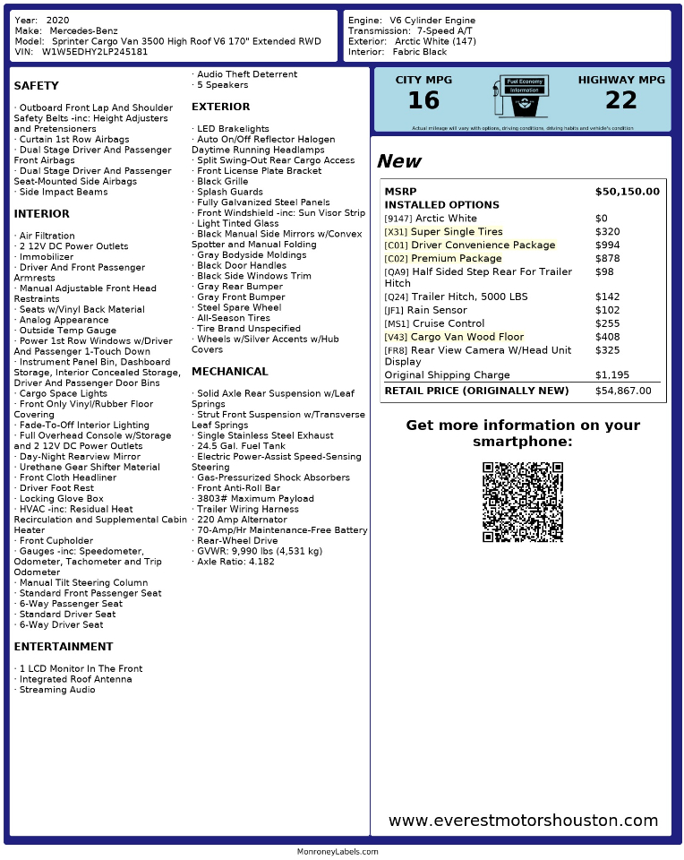 Mercedes-Benz Sprinter Cargo Van  2020