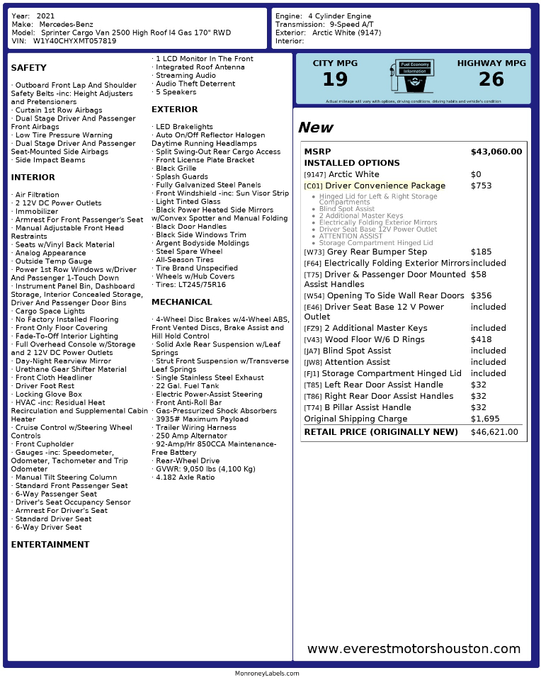 Mercedes-Benz Sprinter Cargo Van  2021