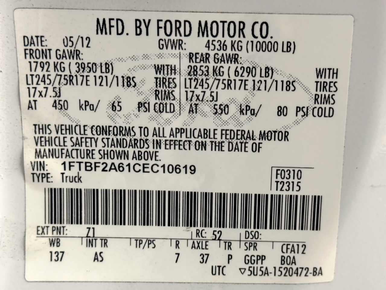 Ford Super Duty F-250 SRW  2012