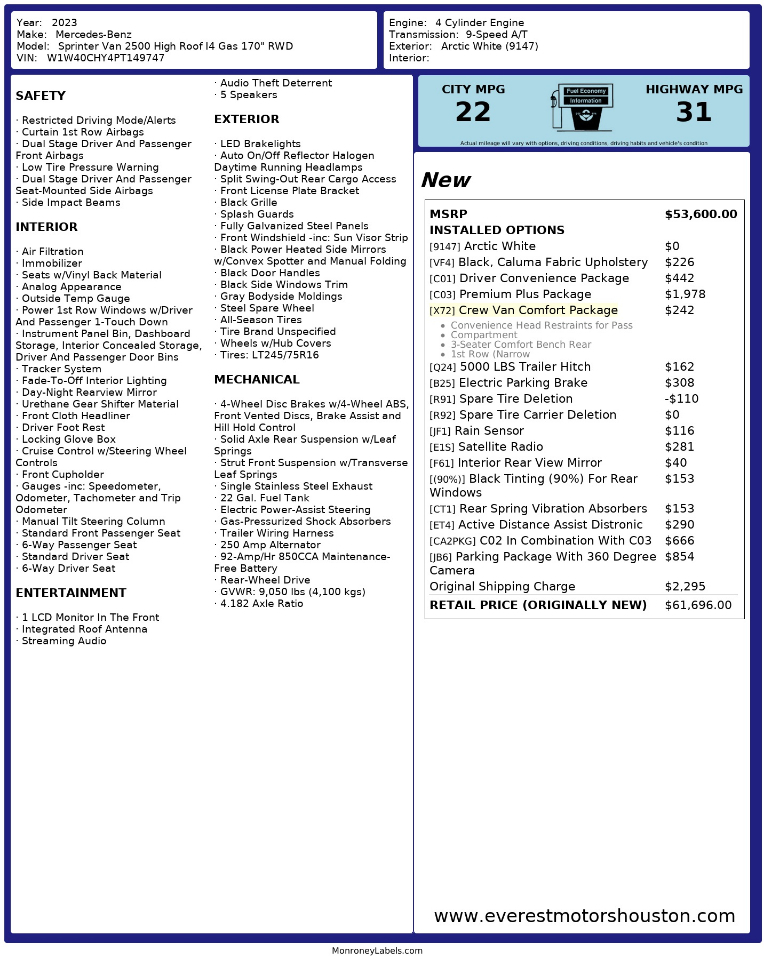 Mercedes-Benz Sprinter Van  2023