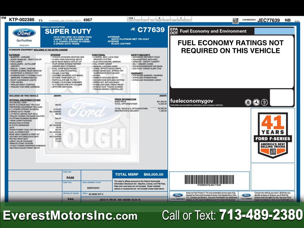 2018 Ford Super Duty F-350 DRW LARIAT 4X4 CREWCAB FLATBED 6.7L DIESEL PTO 1OWNER