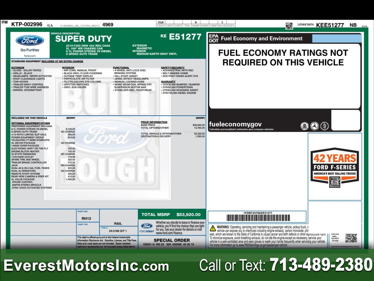 2019 Ford Super Duty F-350 DRW XL 4X4 REG CAB FLATBED 6.7L V8 DIESEL 1OWNER