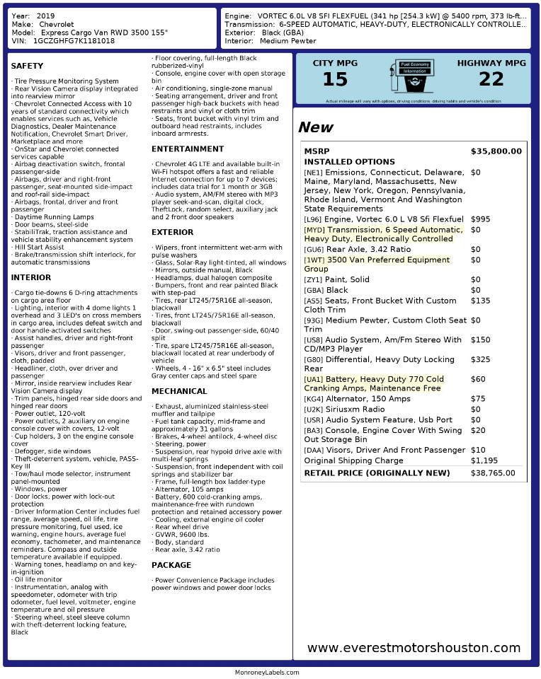 Chevrolet Express Cargo Van  2019