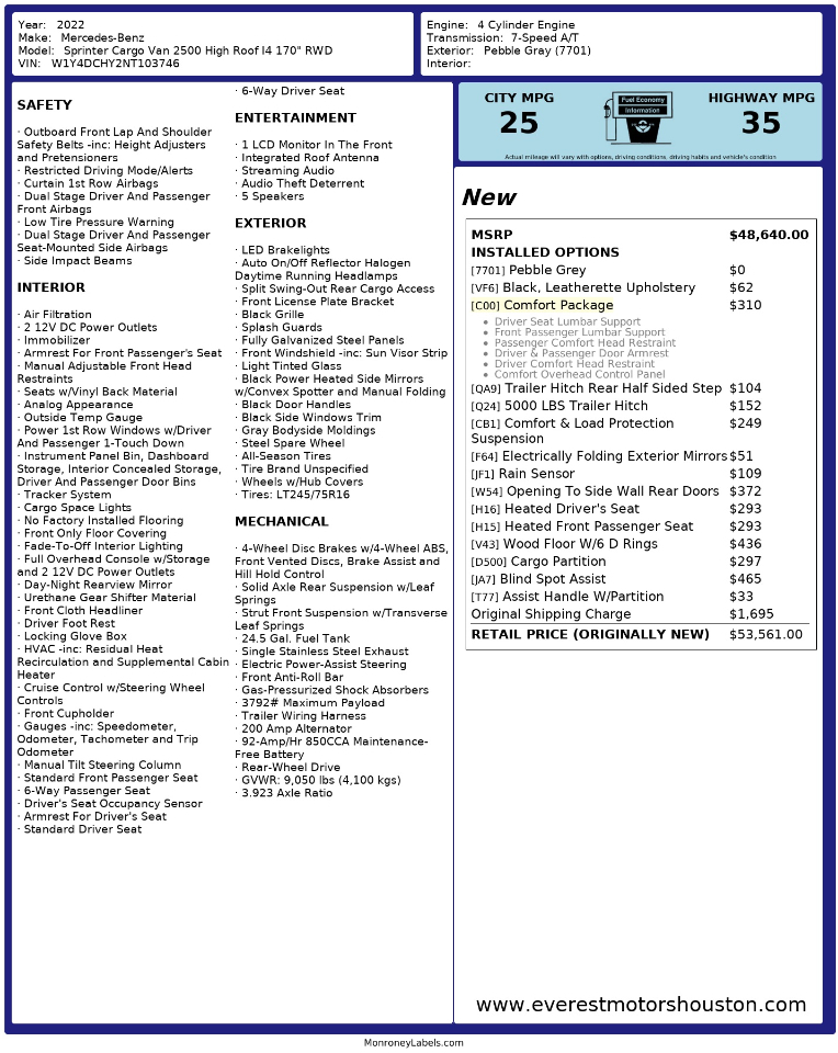 Mercedes-Benz Sprinter Cargo Van  2022