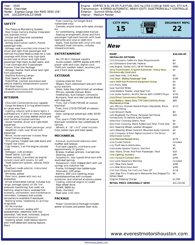 Chevrolet Express Cargo Van  2020