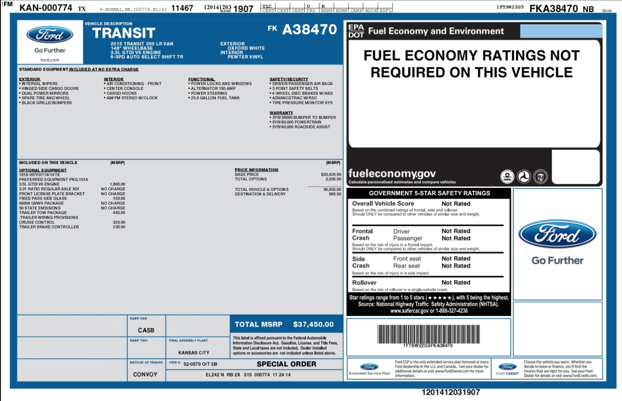 Ford Transit Cargo Van  2015