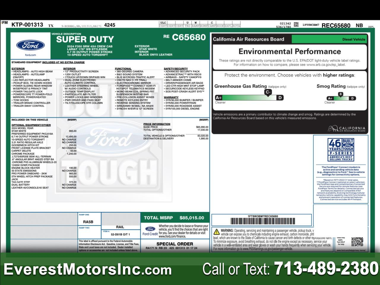 2024 Ford Super Duty F-350 SRW LARIAT 4X4 CREWCAB LONG 6.7L HO DIESEL 1OWNER