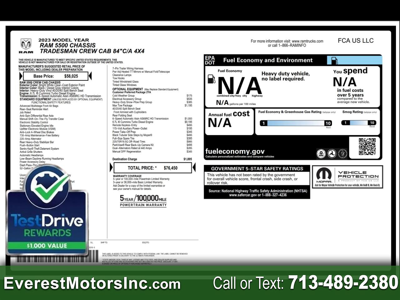 2023 RAM 5500 TRADESMAN 4X4CC FLATBED PTO DIESEL AISIN TOWP 1OWN