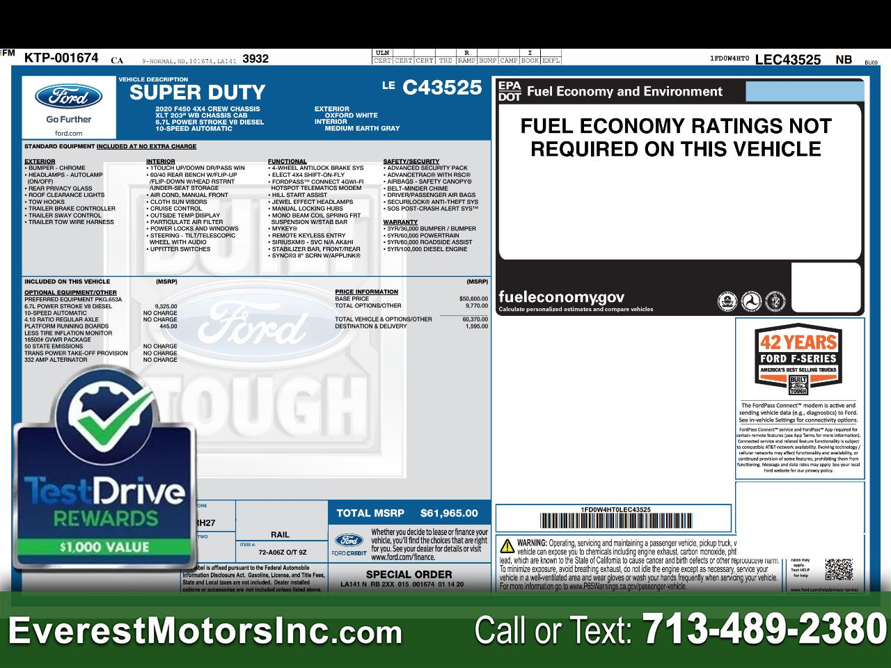 2020 Ford Super Duty F-450 DRW XLT 4X4 CREWCAB 12FT STAKEBED 6.7L PTO DIESEL 1OWN