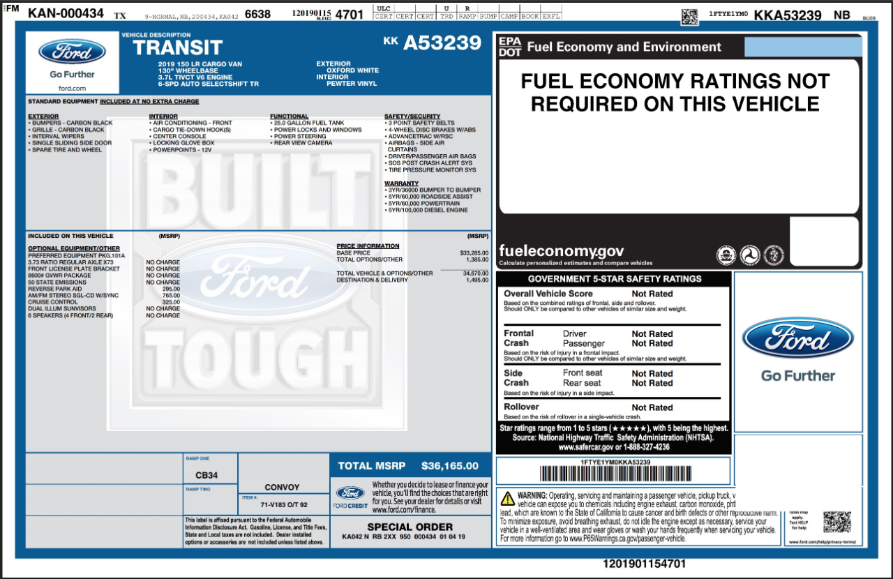 Ford Transit Cargo Van  2019