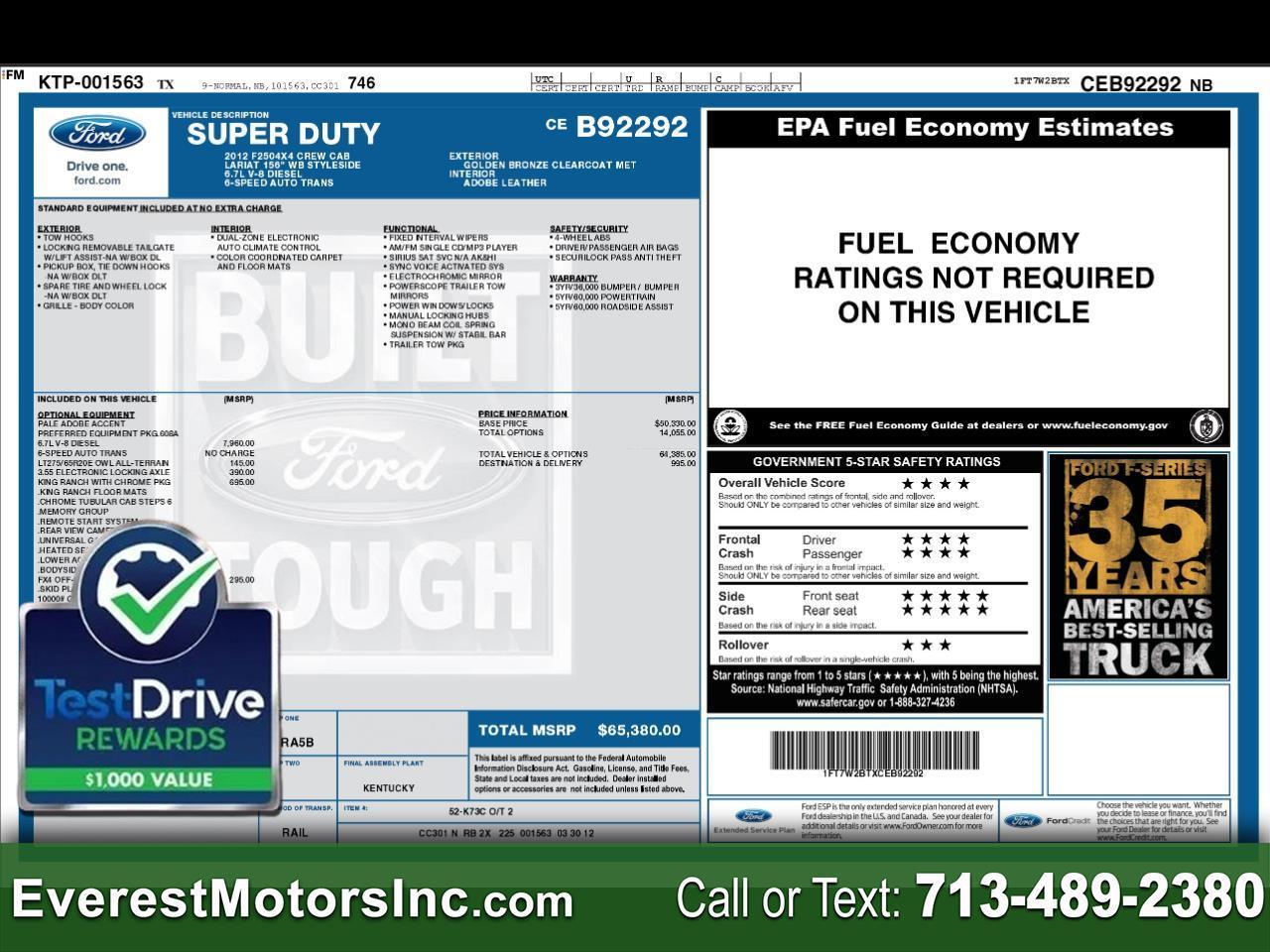 2012 Ford Super Duty F-250 SRW KINGRANCH 4X4 CREWCAB SHORT 6.7L V8 DIESEL