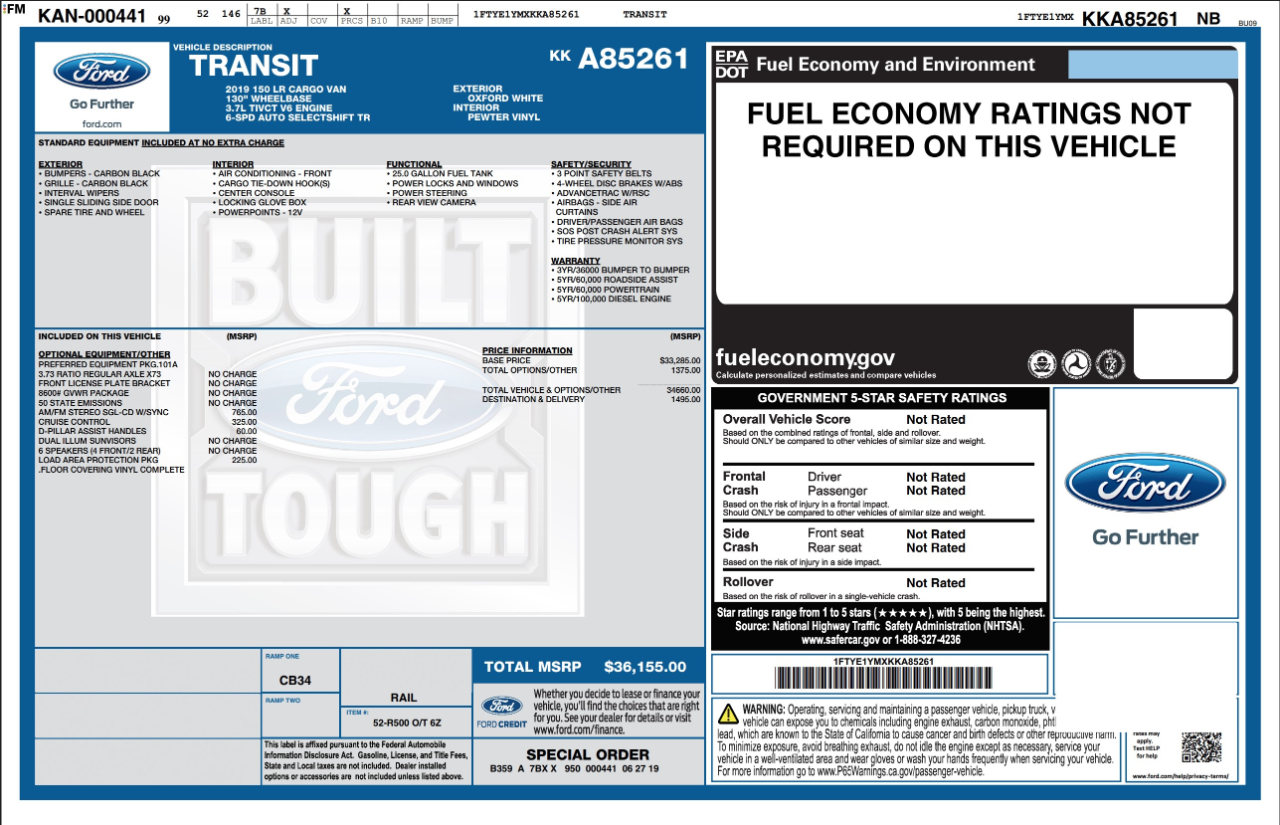 Ford Transit Cargo Van  2019