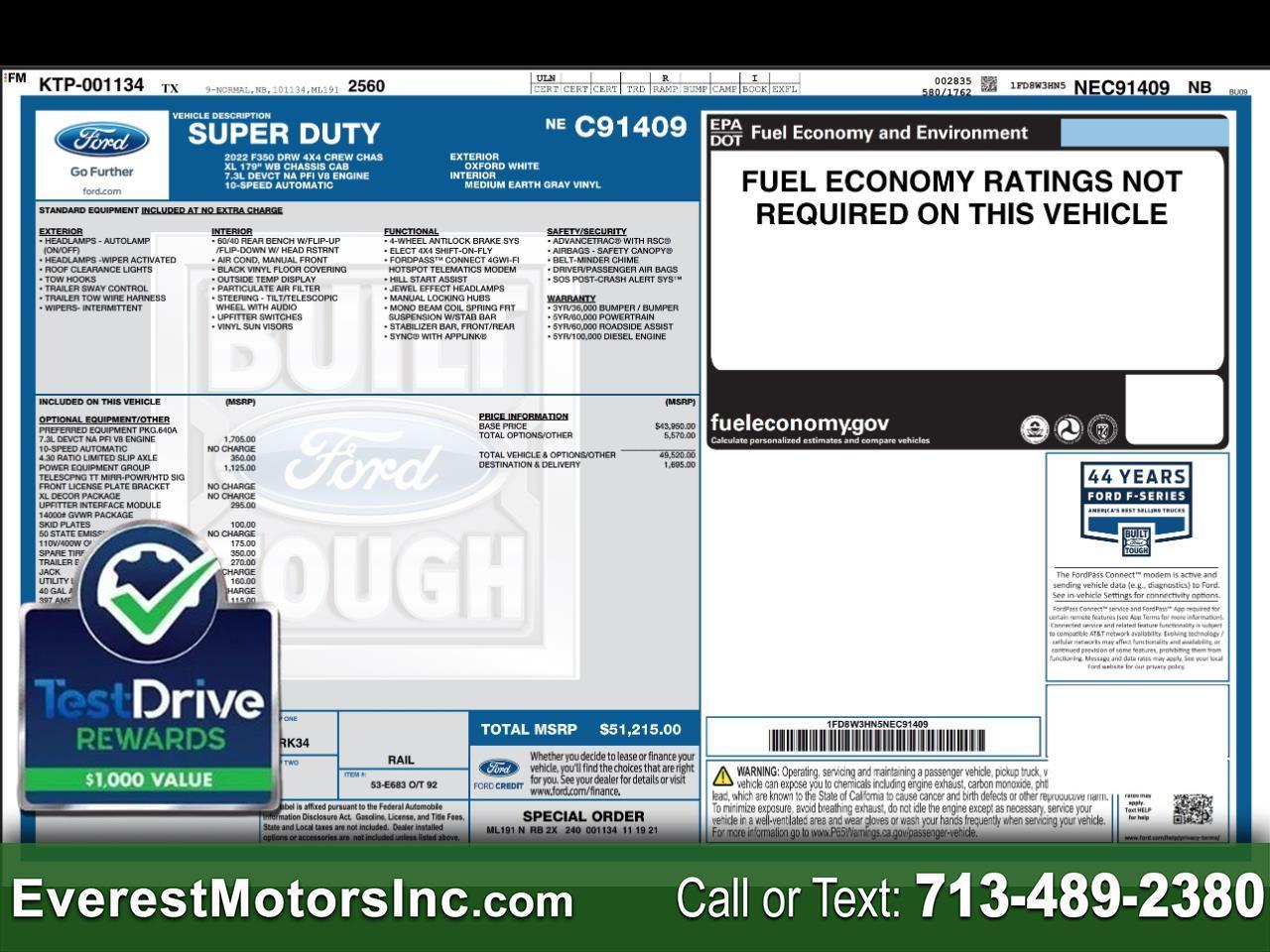 2022 Ford Super Duty F-350 DRW XL 4X4 CREWCAB 9FT FLATBED 7.3L V8 GODZILLA 1OWNER