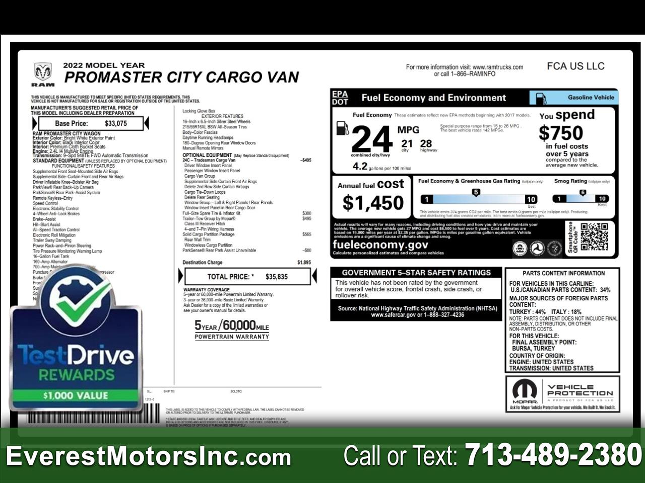RAM ProMaster City Cargo Van  2022