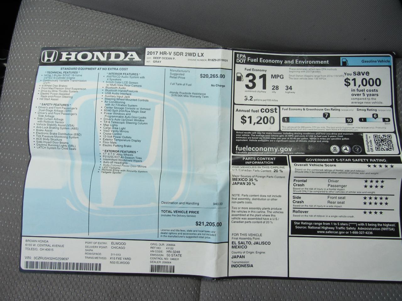 Honda HR-V LX 2WD CVT 2017