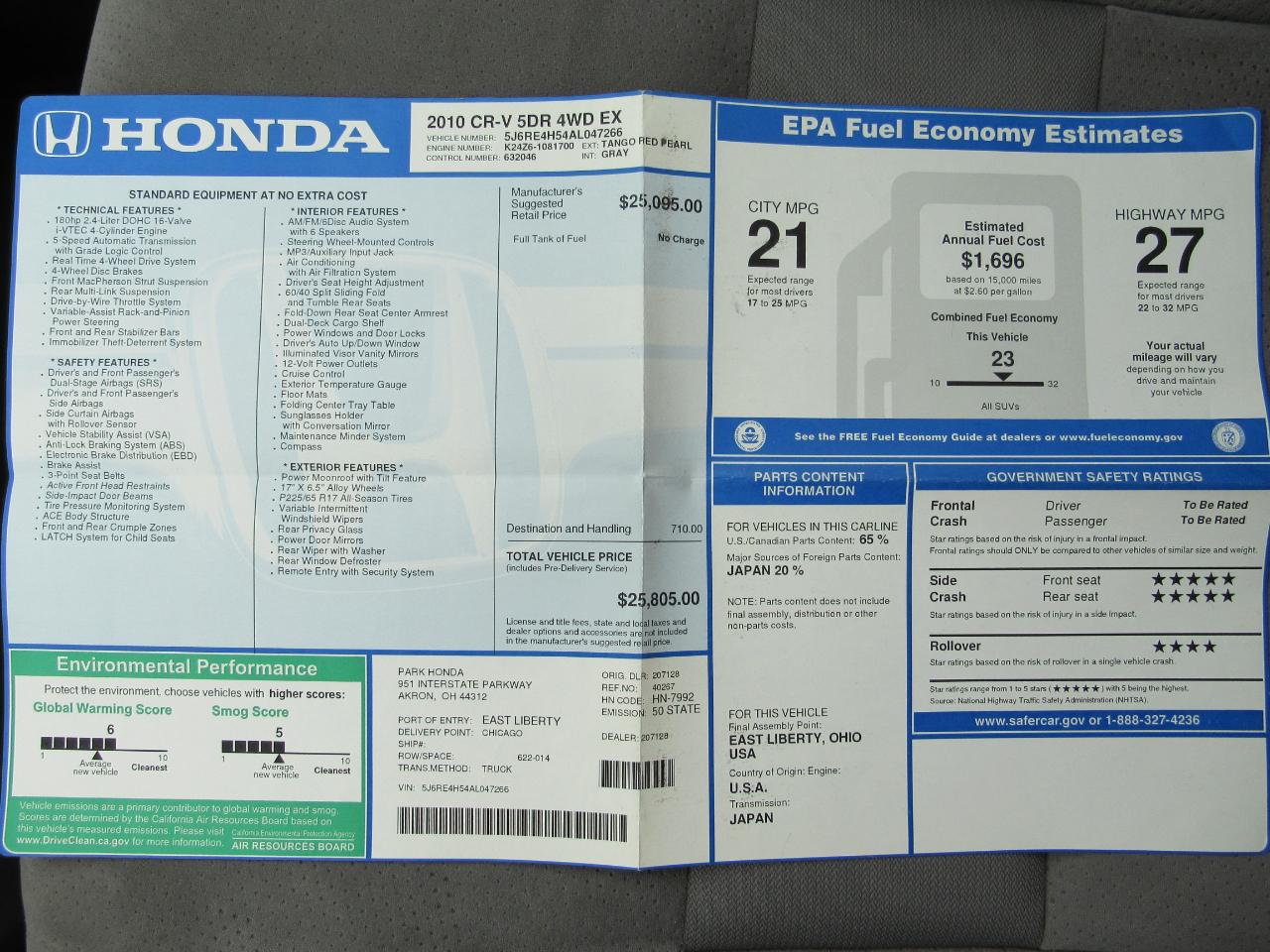 Honda CR-V 4WD 5dr EX 2010
