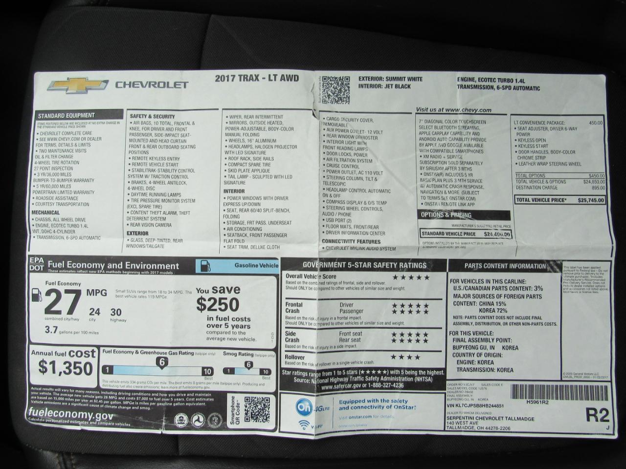 Chevrolet Trax AWD 4dr LT 2017