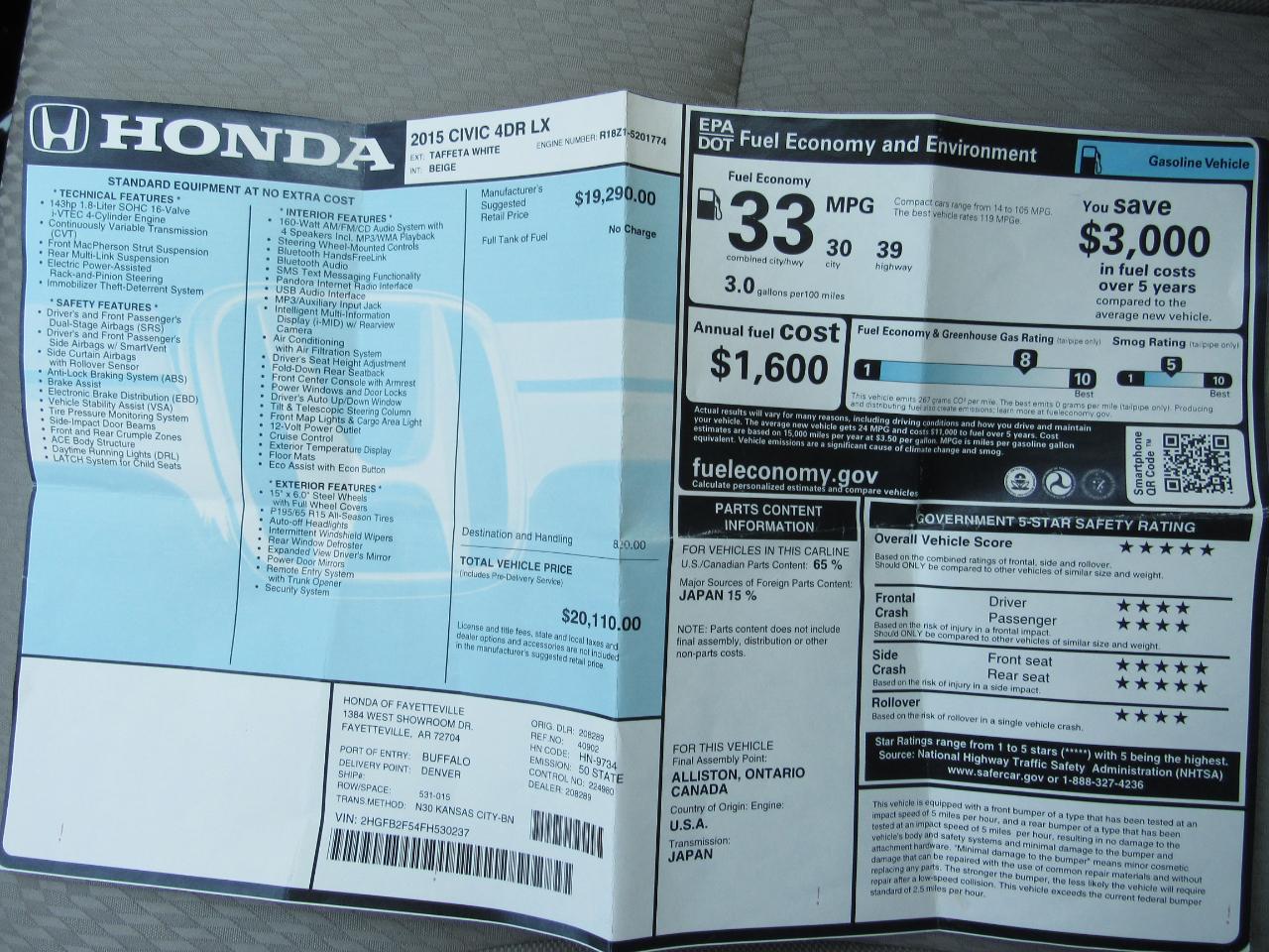 Honda Civic Sedan 4dr CVT LX 2015
