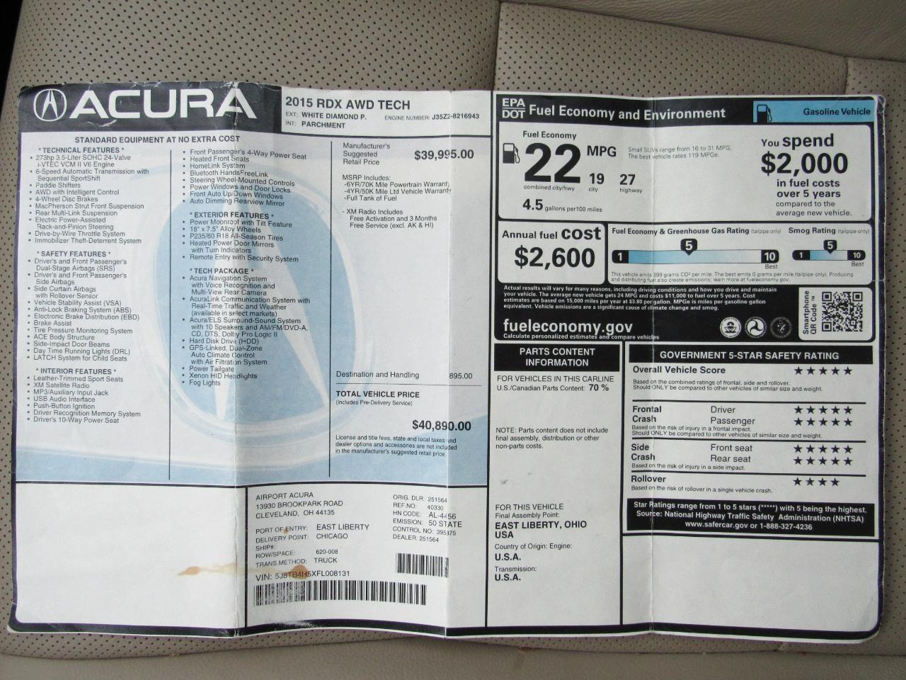 Acura RDX AWD 4dr Tech Pkg 2015