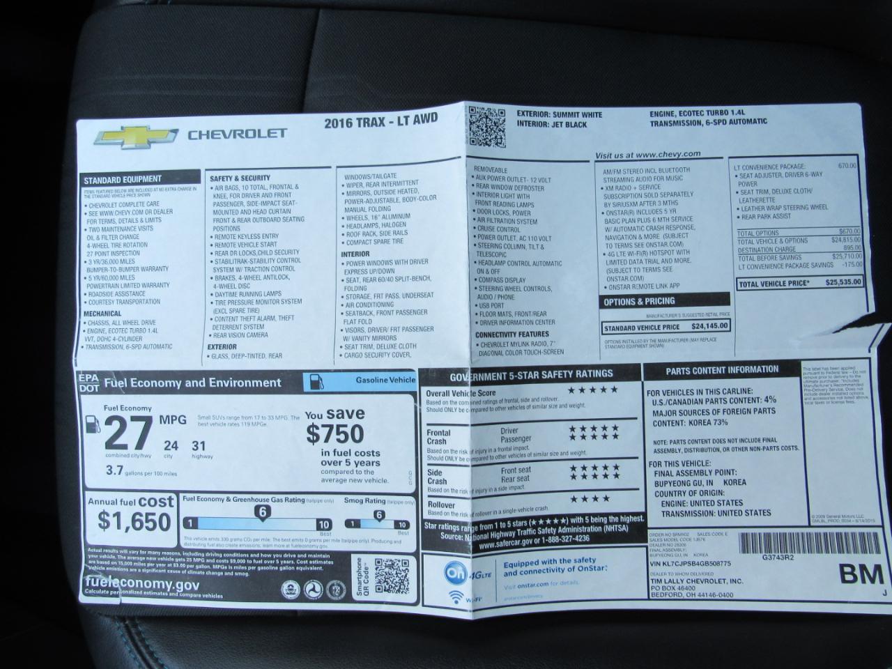 Chevrolet Trax AWD 4dr LT 2016