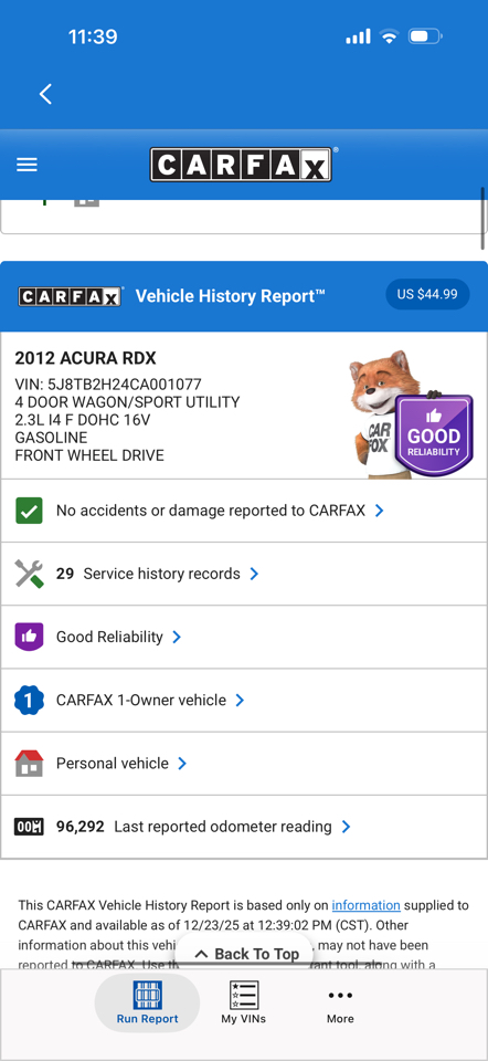 Acura RDX FWD 4dr 2012