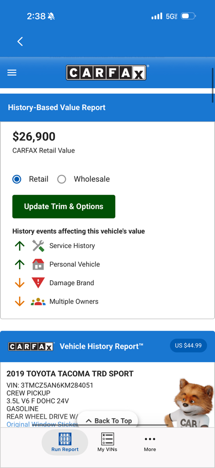 Toyota Tacoma 4WD TRD Off Road Double Cab 5' Bed V6 MT (Natl) 2019
