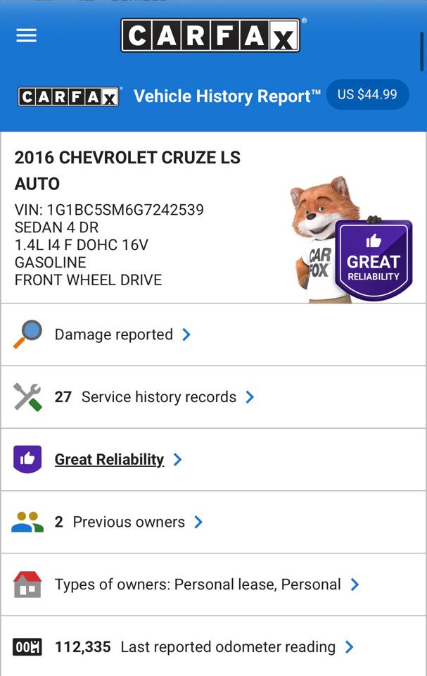 Chevrolet Cruze 4dr Sdn Auto LS 2016