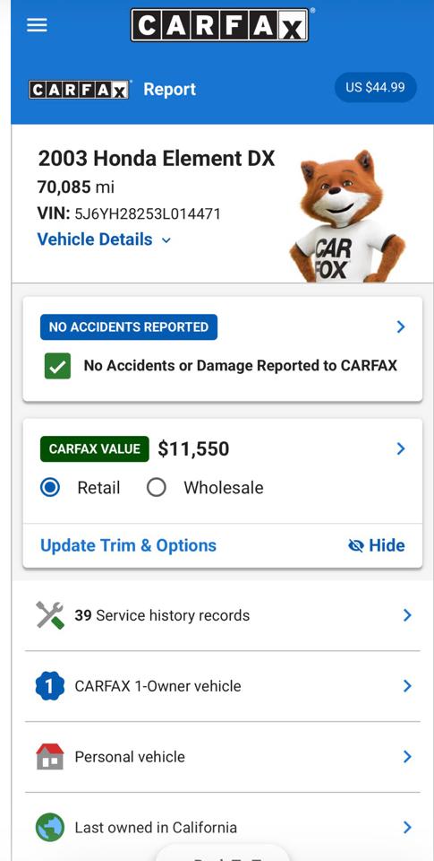 Honda Element 4WD DX Auto 2003