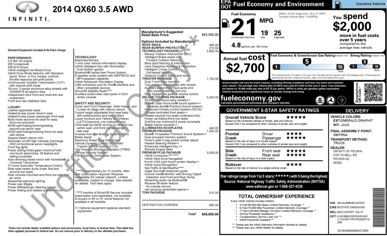 Infiniti QX60 AWD 4dr 2014