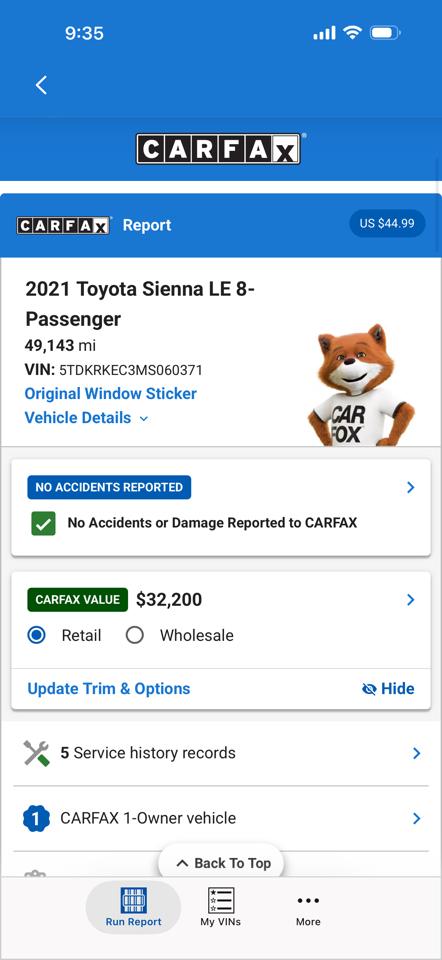 Toyota Sienna LE FWD 8-Passenger (Natl) 2021