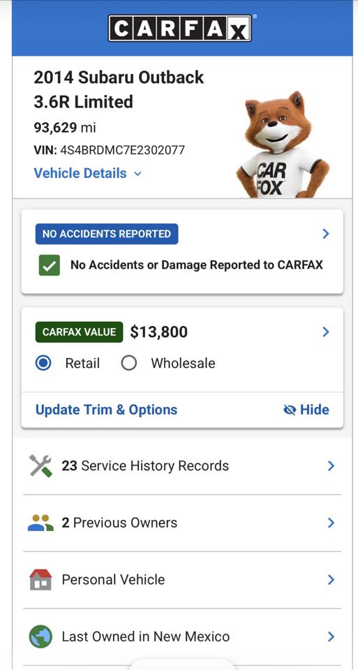 Subaru Outback 4dr Wgn H6 Auto 3.6R Limited 2014