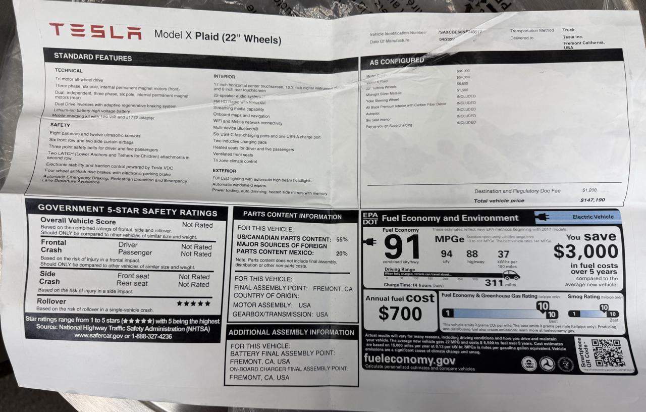 Tesla Model X Plaid AWD 2022