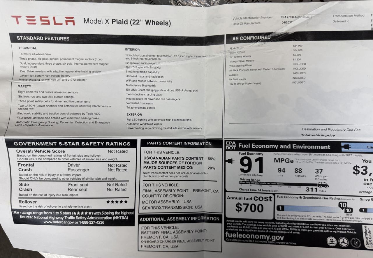 Tesla Model X Plaid AWD 2022