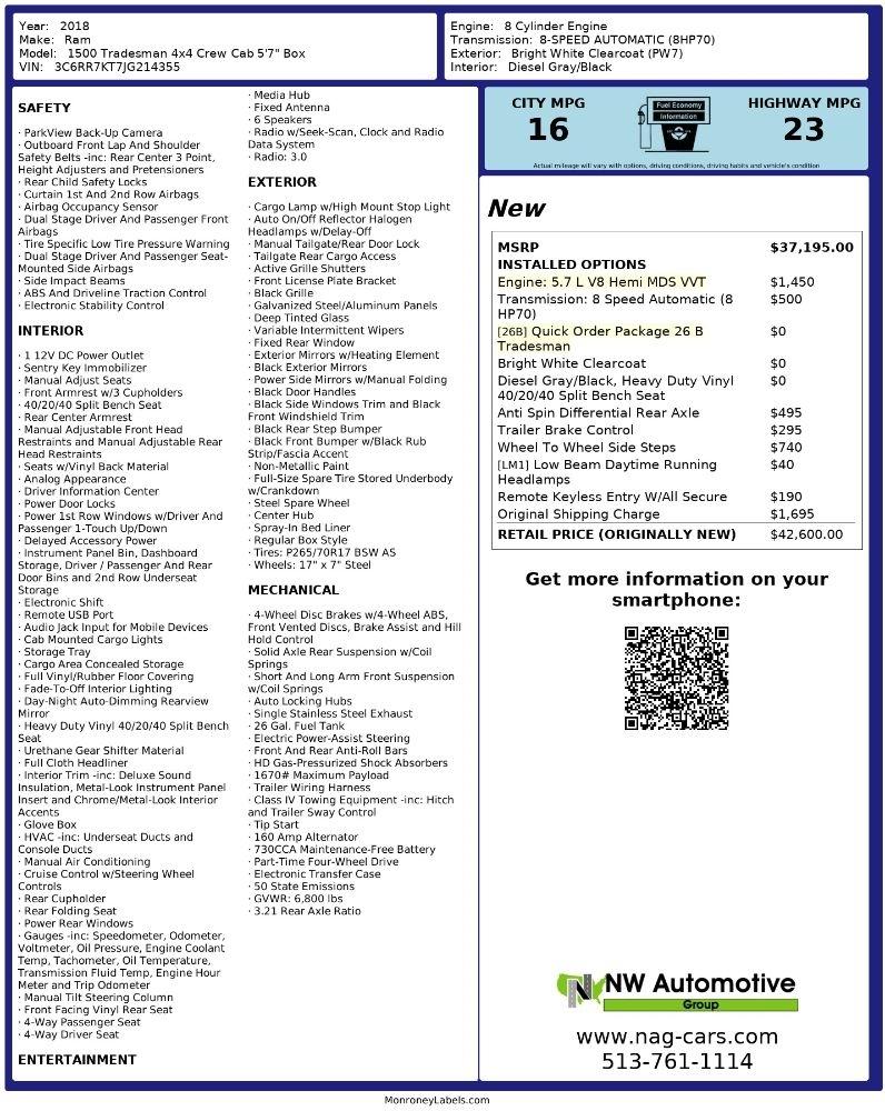 RAM 1500 Tradesman 4x4 Crew Cab 5'7" Box 2018