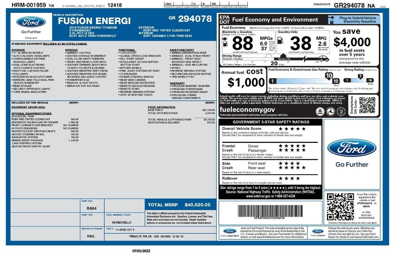 Ford Fusion Energi 4dr Sdn Titanium 2016