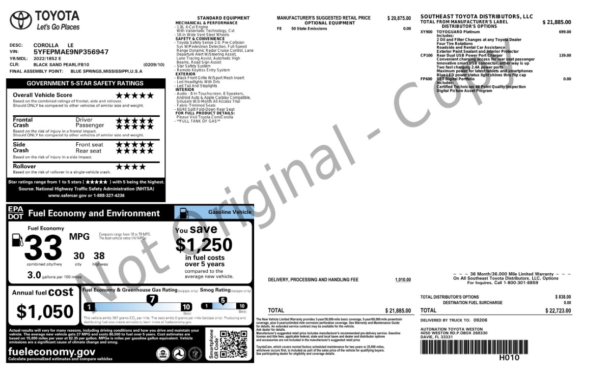 Toyota Corolla LE CVT (Natl) 2022