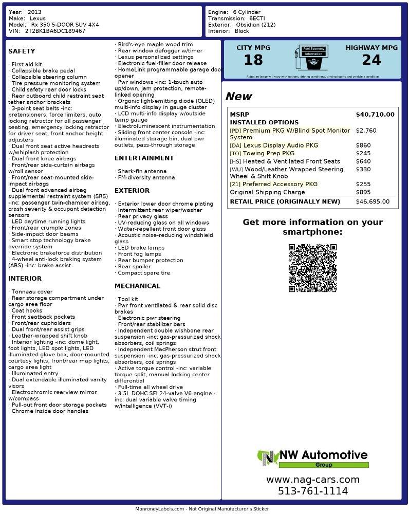 Lexus RX 350 AWD 4dr 2013