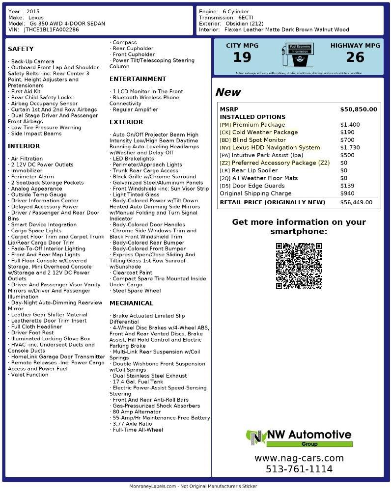 Lexus GS 350 4dr Sdn AWD 2015