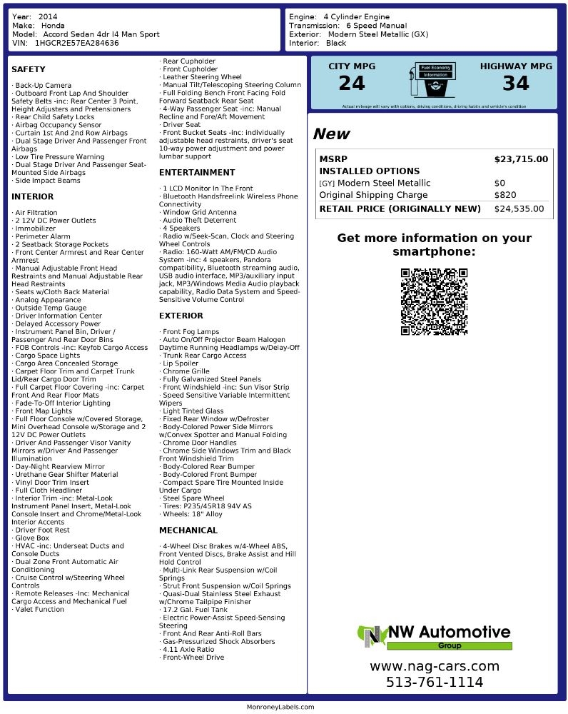 Honda Accord 4dr I4 Man Sport 2014