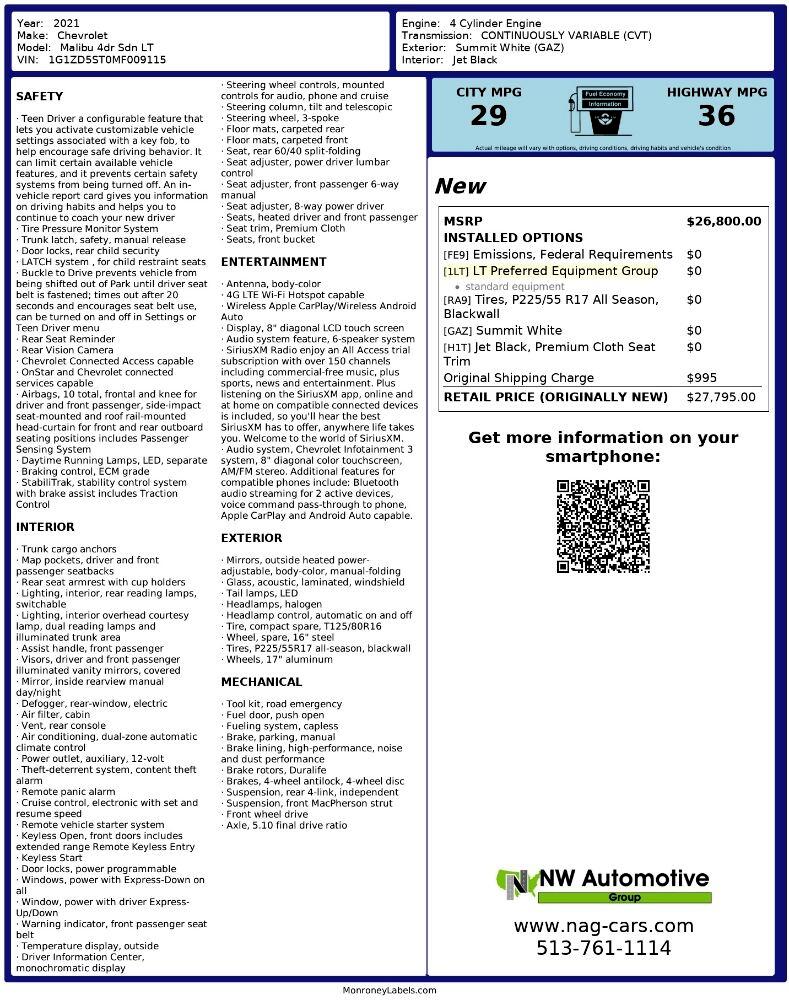 Chevrolet Malibu 4dr Sdn LT 2021