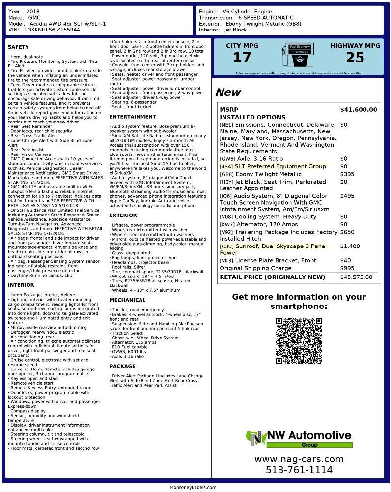GMC Acadia AWD 4dr SLT w/SLT-1 2018