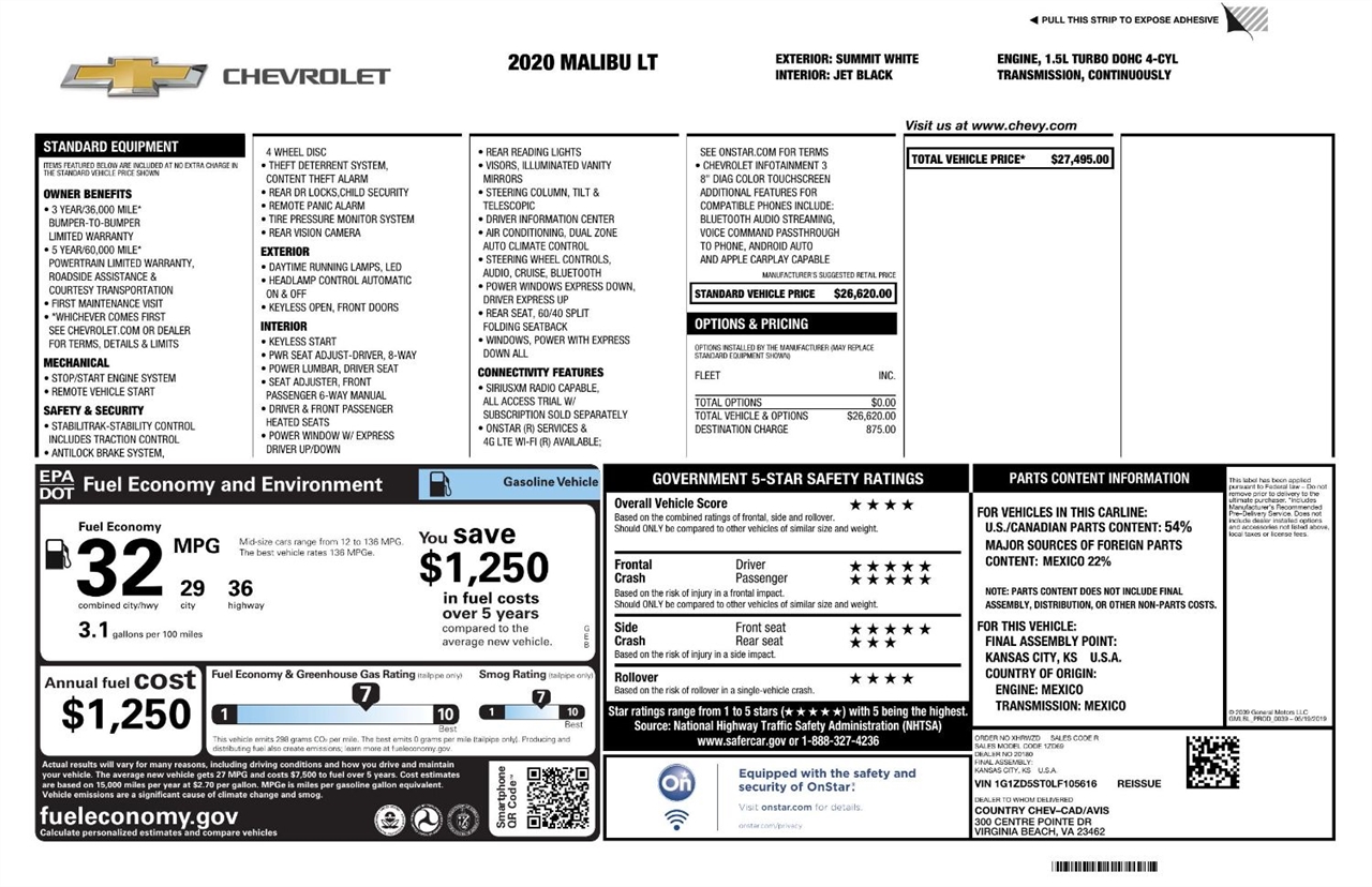 Chevrolet Malibu 4dr Sdn LT 2020