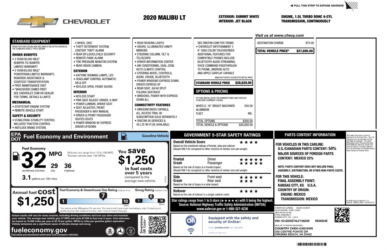 Chevrolet Malibu 4dr Sdn LT 2020