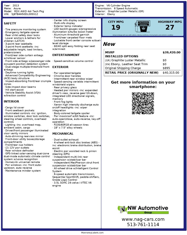 Acura RDX AWD 4dr Tech Pkg 2013
