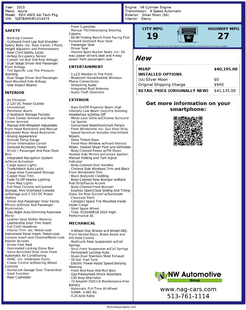 Acura RDX AWD 4dr Tech Pkg 2015