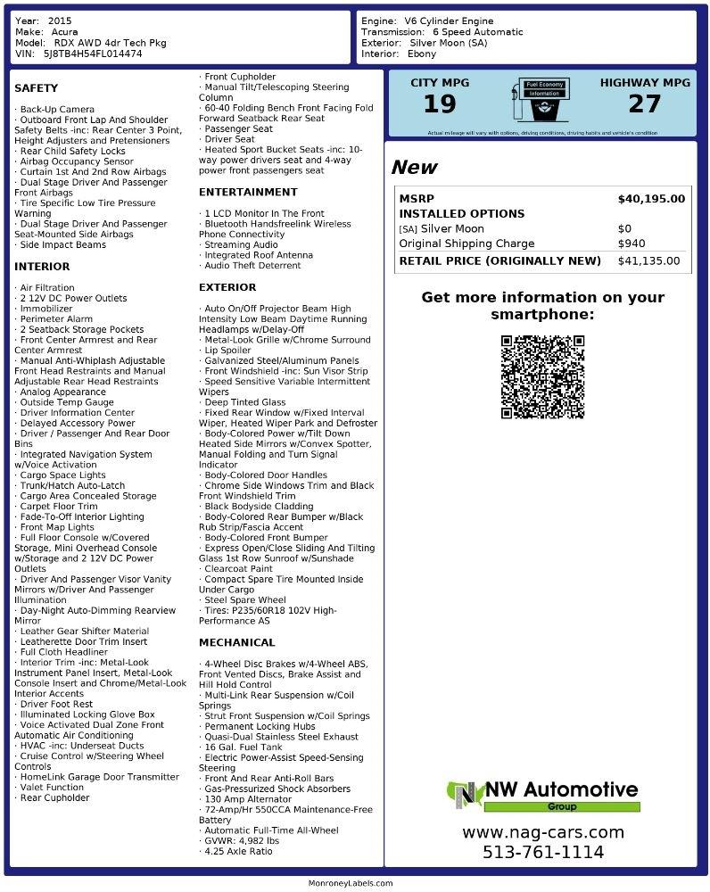 Acura RDX AWD 4dr Tech Pkg 2015