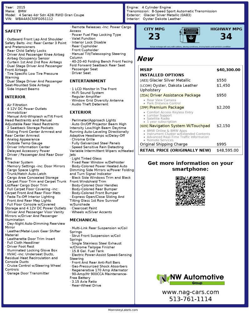 BMW 4 Series 4dr Sdn 428i RWD Gran Coupe 2015