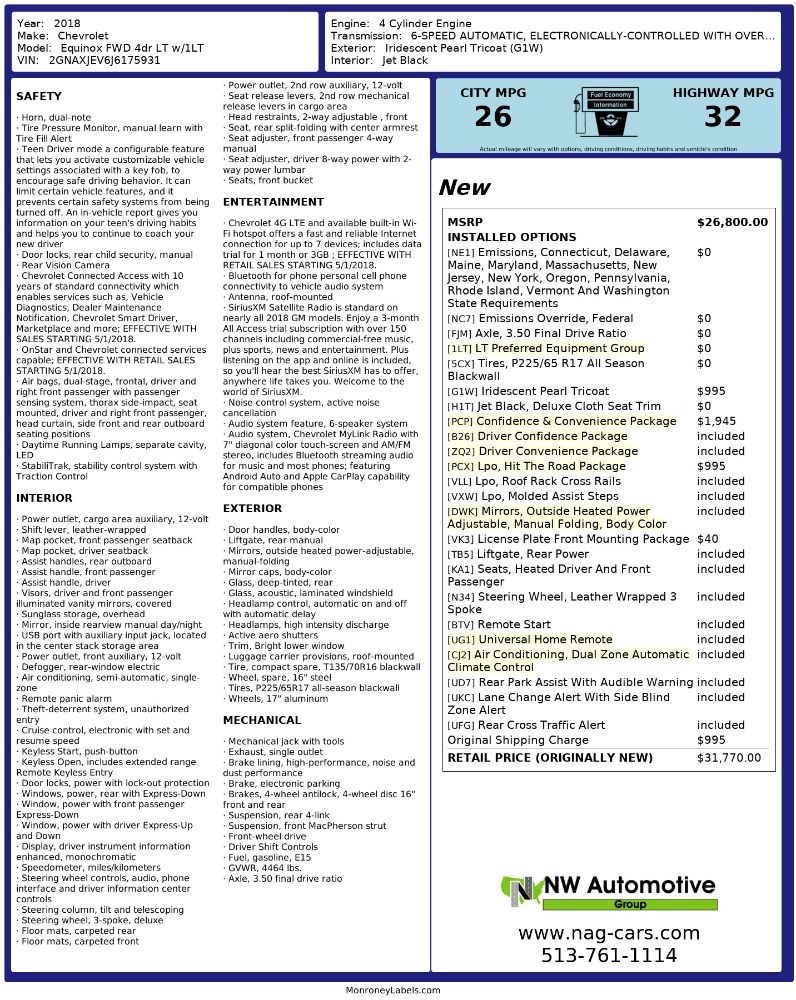 Chevrolet Equinox FWD 4dr LT w/1LT 2018