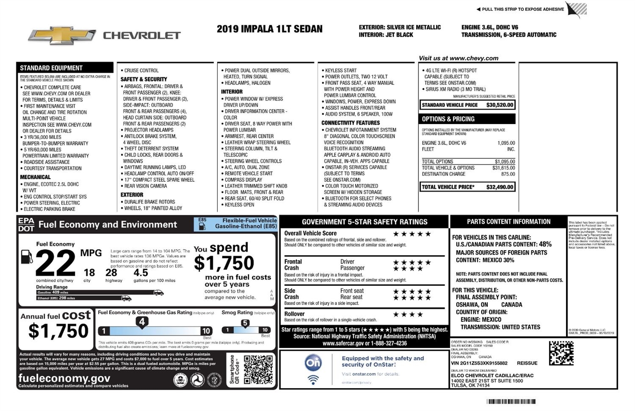Chevrolet Impala 4dr Sdn LT w/1LT 2019