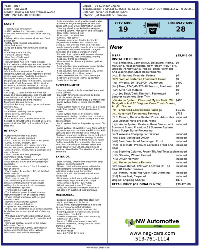 Chevrolet Impala 4dr Sdn Premier w/2LZ 2017